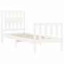 Estructura de cama individual con cabecero madera maciza blanco