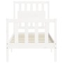 Estructura de cama individual con cabecero madera maciza blanco