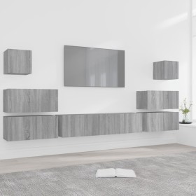 Set de muebles para TV 8 pzas madera contrachapada gris Sonoma