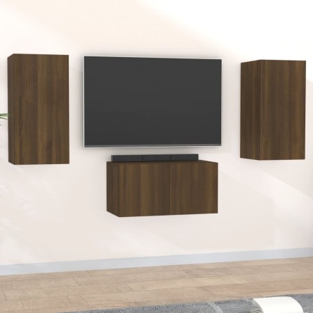 TV-Möbelset 3-teilig, braunes Eichensperrholz von vidaXL, TV-Möbel - Ref: Foro24-3120232, Preis: 83,09 €, Rabatt: %