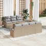 Conjunto de sofá de jardín con cojín 8 pcs Beige Poliratán