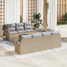 Conjunto de sofá de jardín con cojín 8 pcs Beige Poliratán