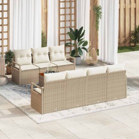 Conjunto de sofá de jardín con cojín 8 pcs Beige Poliratán