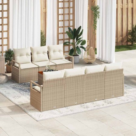 Conjunto de sofá de jardín con cojín 8 pcs Beige Poliratán