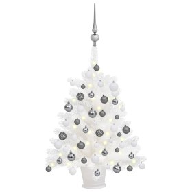 Árbol de Navidad preiluminado con luces y bolas blanco 65 cm