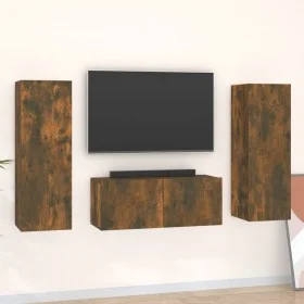 TV-Möbelset 3-teilig aus geräuchertem Eichensperrholz von vidaXL, TV-Möbel - Ref: Foro24-3120233, Preis: 109,08 €, Rabatt: %