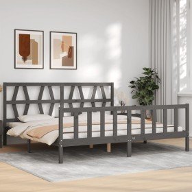 Estructura de cama con cabecero madera maciza gris 200x200 cm Estructura de cama con cabecero madera maciza gris 200x200 cm