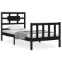 Estructura de cama individual con cabecero madera maciza negro