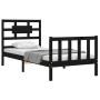 Estructura de cama individual con cabecero madera maciza negro