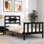 Estructura de cama individual con cabecero madera maciza negro