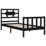 Estructura de cama individual con cabecero madera maciza negro