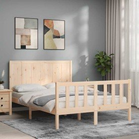 Estructura de cama de matrimonio con cabecero madera maciza Estructura de cama de matrimonio con cabecero madera maciza
