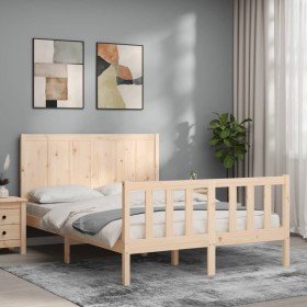 Estructura de cama de matrimonio con cabecero madera maciza Estructura de cama de matrimonio con cabecero madera maciza