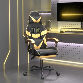 Silla gaming giratoria reposapiés cuero sintético negro dorado