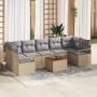 Conjunto de sofá de jardín con cojín 8 pcs Beige Poliratán