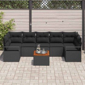 Conjunto de sofá de jardín con cojín 8 pcs Negro Poliratán
