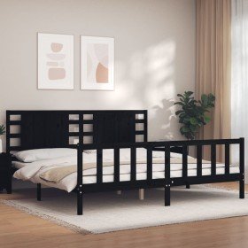 Estructura de cama con cabecero madera maciza negro 200x200 cm Estructura de cama con cabecero madera maciza negro 200x200 cm
