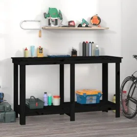 Solid black pine wood workbench 140x50x80 cm by vidaXL, Work tables - Ref: Foro24-822510, Price: 130,27 €, Discount: %