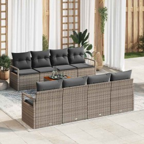 Conjunto de sofá de jardín con cojín 9 pcs Gris Poliratán