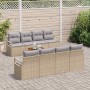 Conjunto de sofá de jardín con cojín 9 pcs Beige Poliratán