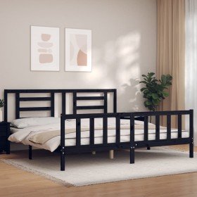 Estructura de cama con cabecero madera maciza negro 200x200 cm Estructura de cama con cabecero madera maciza negro 200x200 cm