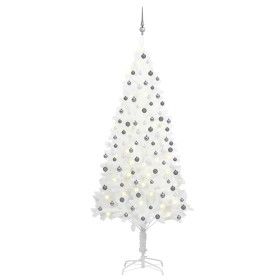 Árbol de Navidad preiluminado con luces y bolas blanco 210 cm