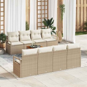 Conjunto de sofá de jardín con cojín 9 pcs Beige Poliratán