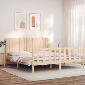 Estructura de cama de matrimonio con cabecero madera maciza Estructura de cama de matrimonio con cabecero madera maciza