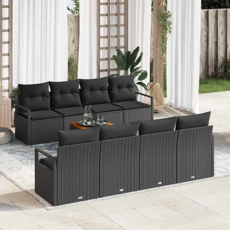 Conjunto de sofá de jardín con cojín 9 pcs Negro Poliratán