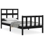 Estructura de cama individual con cabecero madera maciza negro