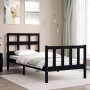 Estructura de cama individual con cabecero madera maciza negro