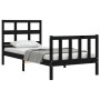 Estructura de cama individual con cabecero madera maciza negro