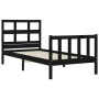 Estructura de cama individual con cabecero madera maciza negro