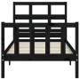 Estructura de cama individual con cabecero madera maciza negro