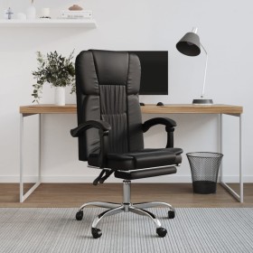 Silla de oficina reclinable cuero sintético negro