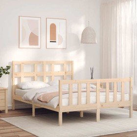 Estructura de cama de matrimonio con cabecero madera maciza Estructura de cama de matrimonio con cabecero madera maciza