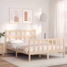 Estructura de cama de matrimonio con cabecero madera maciza Estructura de cama de matrimonio con cabecero madera maciza