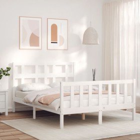Estructura de cama sin colchón madera de pino blanca 140x190 cm Estructura de cama sin colchón madera de pino blanca 140x190 cm