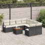 Conjunto de sofá de jardín con cojín 9 pcs Negro Poliratán