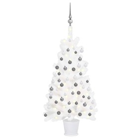 Árbol de Navidad preiluminado con luces y bolas blanco 90 cm