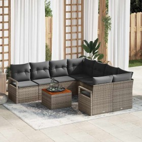 Conjunto de sofá de jardín con cojín 9 pcs Gris Poliratán