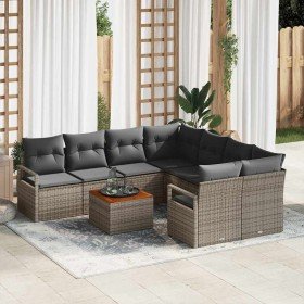 Conjunto de sofá de jardín con cojín 9 pcs Gris Poliratán