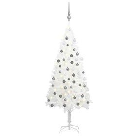 Árbol de Navidad preiluminado con luces y bolas blanco 120 cm