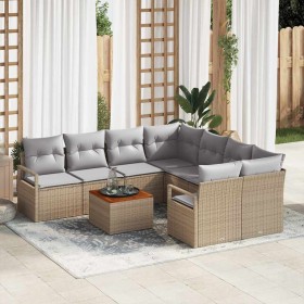 Conjunto de sofá de jardín con cojín 9 pcs Beige Poliratán