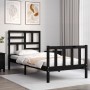 Estructura de cama con cabecero madera maciza negro 100x200 cm