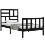 Estructura de cama con cabecero madera maciza negro 100x200 cm