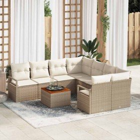 Conjunto de sofá de jardín con cojín 9 pcs Beige Poliratán