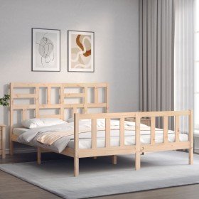 Estructura de cama de matrimonio con cabecero madera maciza Estructura de cama de matrimonio con cabecero madera maciza