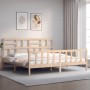 Estructura de cama de matrimonio con cabecero madera maciza