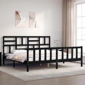 Estructura de cama con cabecero madera maciza negro 200x200 cm Estructura de cama con cabecero madera maciza negro 200x200 cm